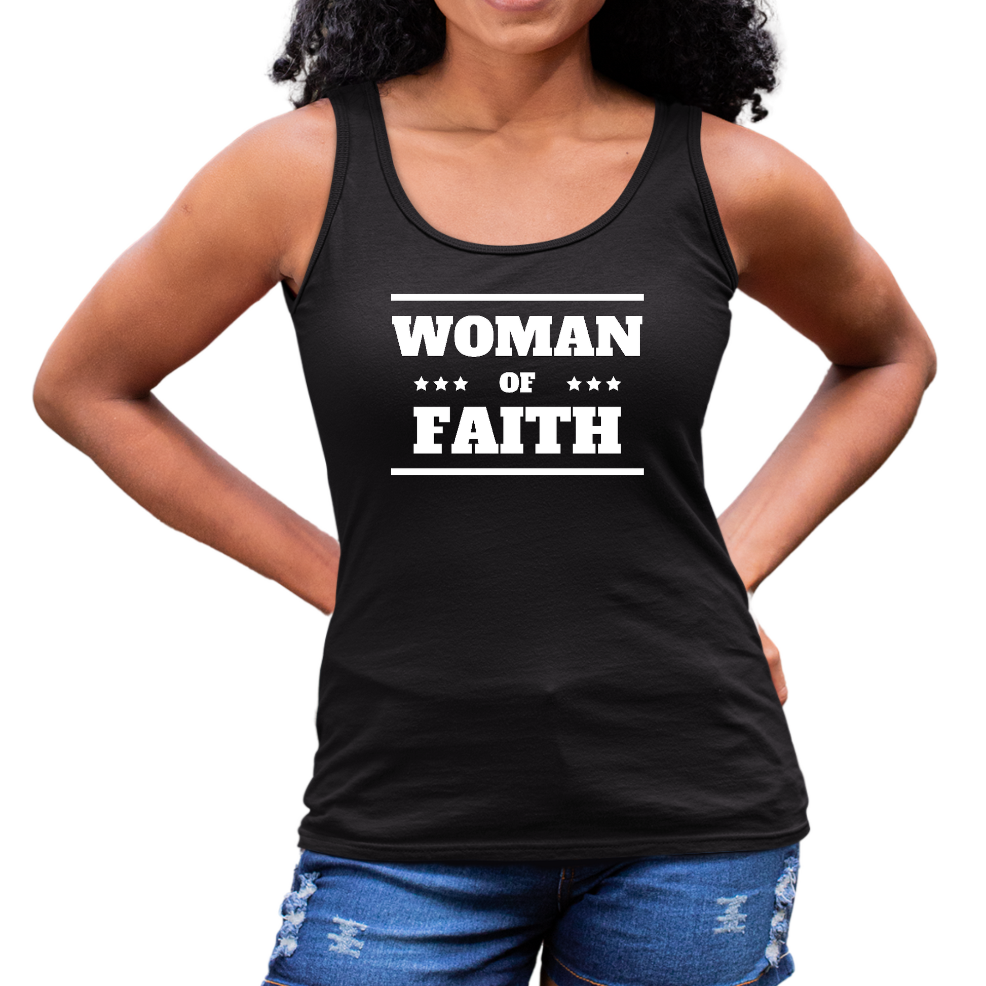 Womens Fitness Tank Top Graphic T-shirt Woman of Faith | Grey Coco