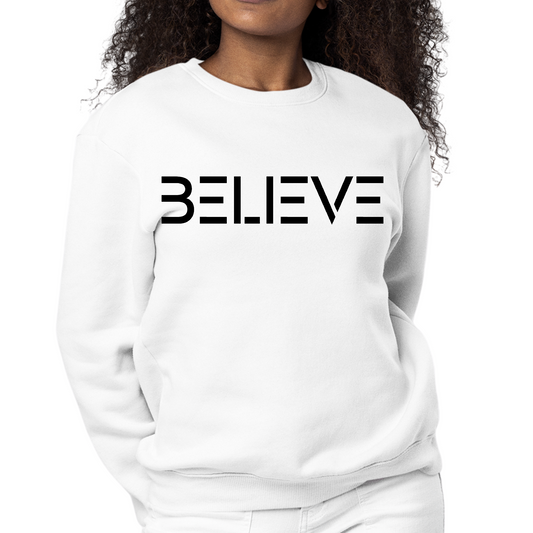 Womens Graphic Sweatshirt Believe Black Print | Grey Coco