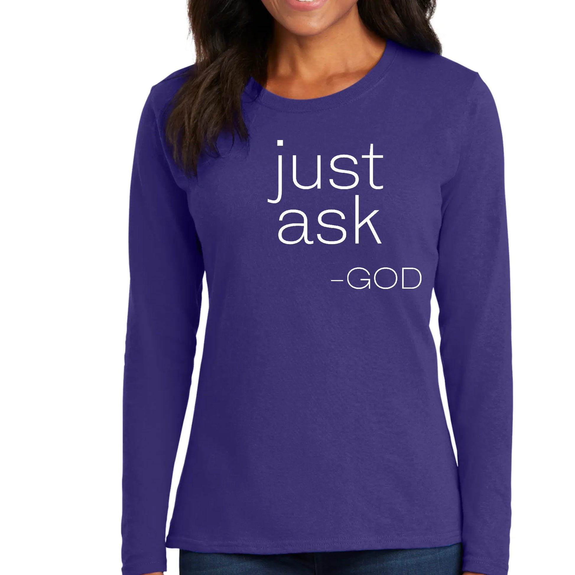 Womens Long Sleeve Graphic T-shirt - Say it Soul "Just Ask-God" | Christian Inspirational Tee | Grey Coco