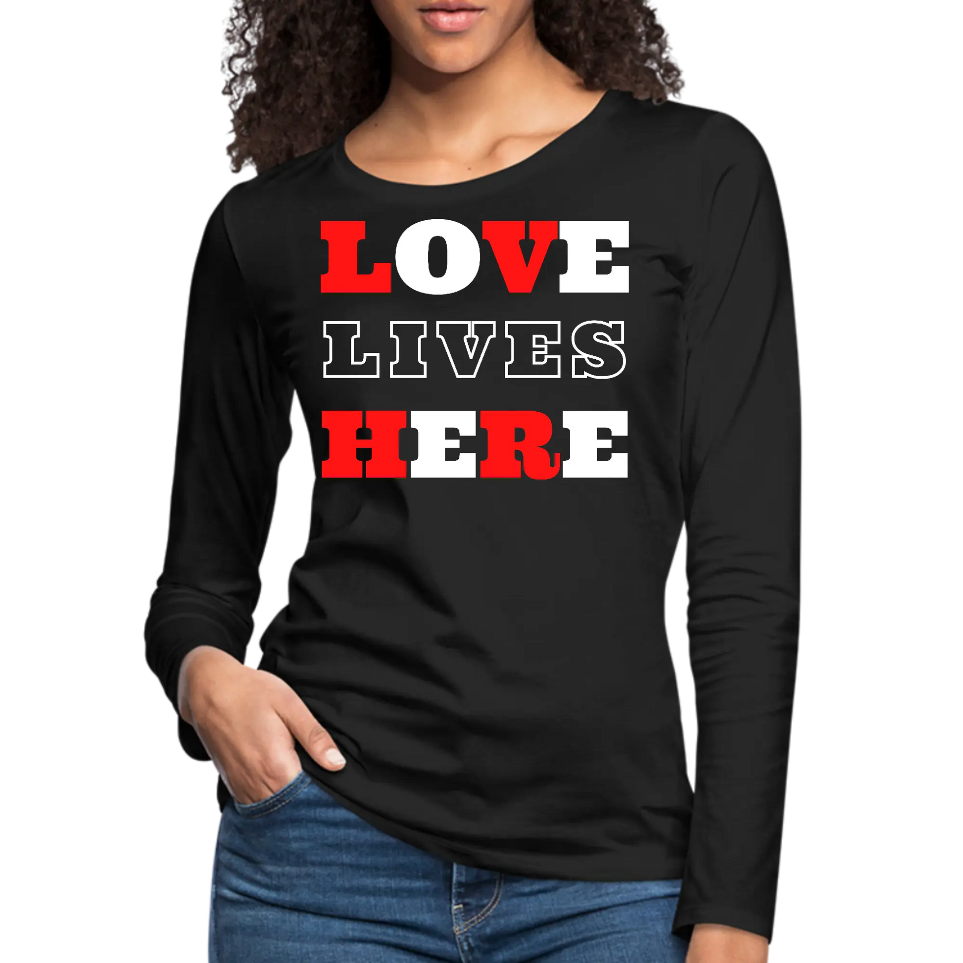 Womens Long Sleeve Graphic T-shirt - Love Lives Here | Christian Inspirational Tee | Grey Coco