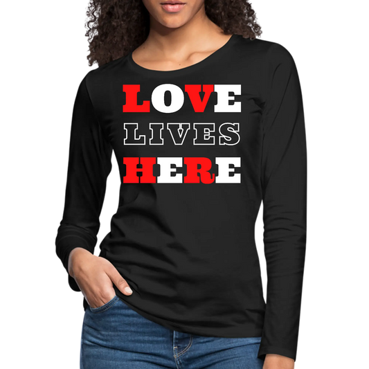 Womens Long Sleeve Graphic T-shirt - Love Lives Here | Christian Inspirational Tee | Grey Coco