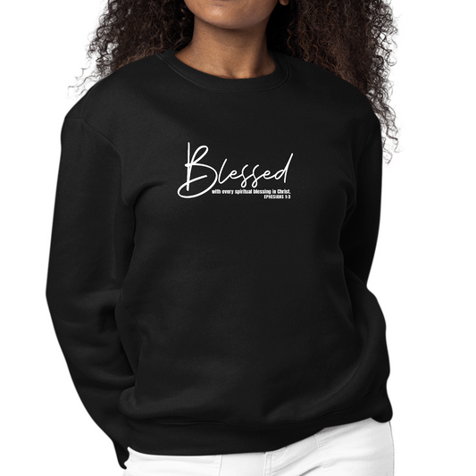 Womens Graphic Sweatshirt Blessed with Every Spiritual Blessing White | Grey Coco