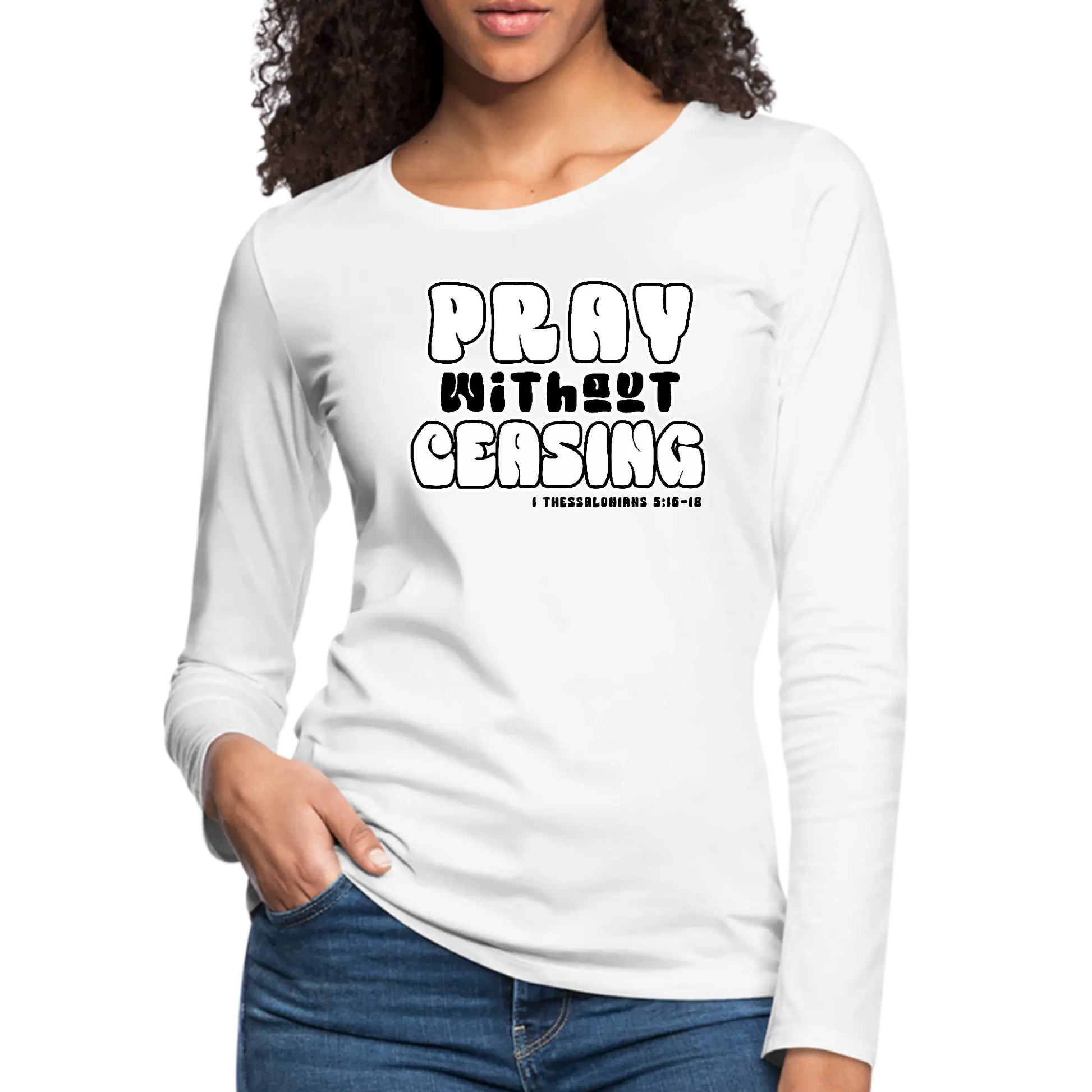 Womens Long Sleeve Graphic T-shirt - Pray Without Ceasing | Christian Inspirational Tee | Grey Coco