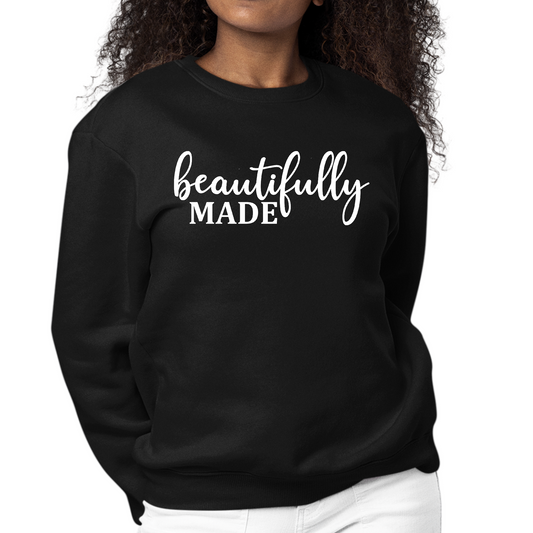 Womens Graphic Sweatshirt Beautifully Made Inspiration Affirmation | Grey Coco