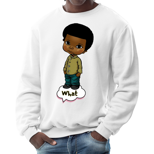 Mens Graphic Sweatshirt - what - African American Boy Illustration Art