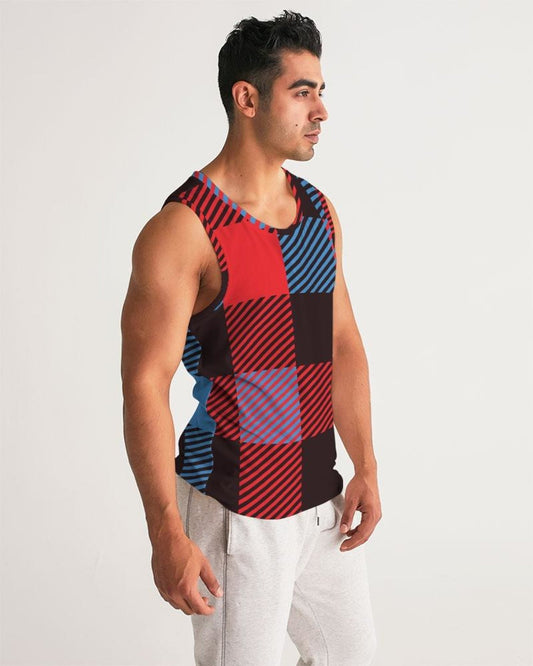 Mens Tank Top - Multicolor Flannel Pattern Sports Top