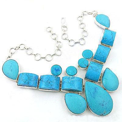 Party Wear Turquoise Gemstone German Silver Necklace Synthetic