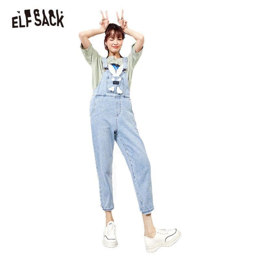 Solid Rabbit Applique Casual Women Overall Denim Jeans,Summer High | Yellow Angel