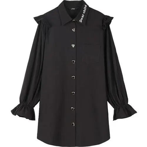 Harajuku Black Ruffle Sleeve Shirt Dress – Casual Punk Vintage Style | Yellow Angel