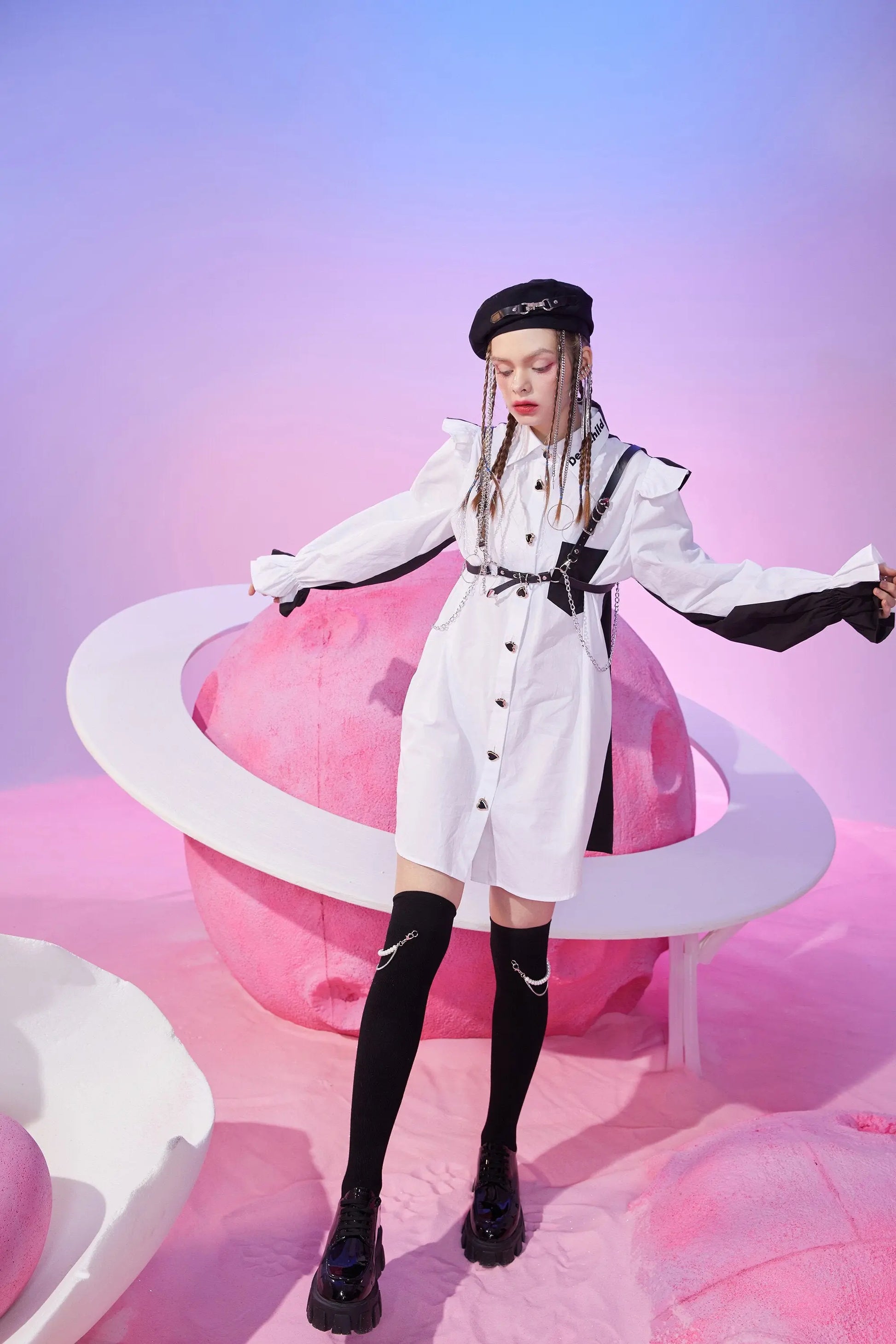 Harajuku Black Ruffle Sleeve Shirt Dress – Casual Punk Vintage Style | Yellow Angel