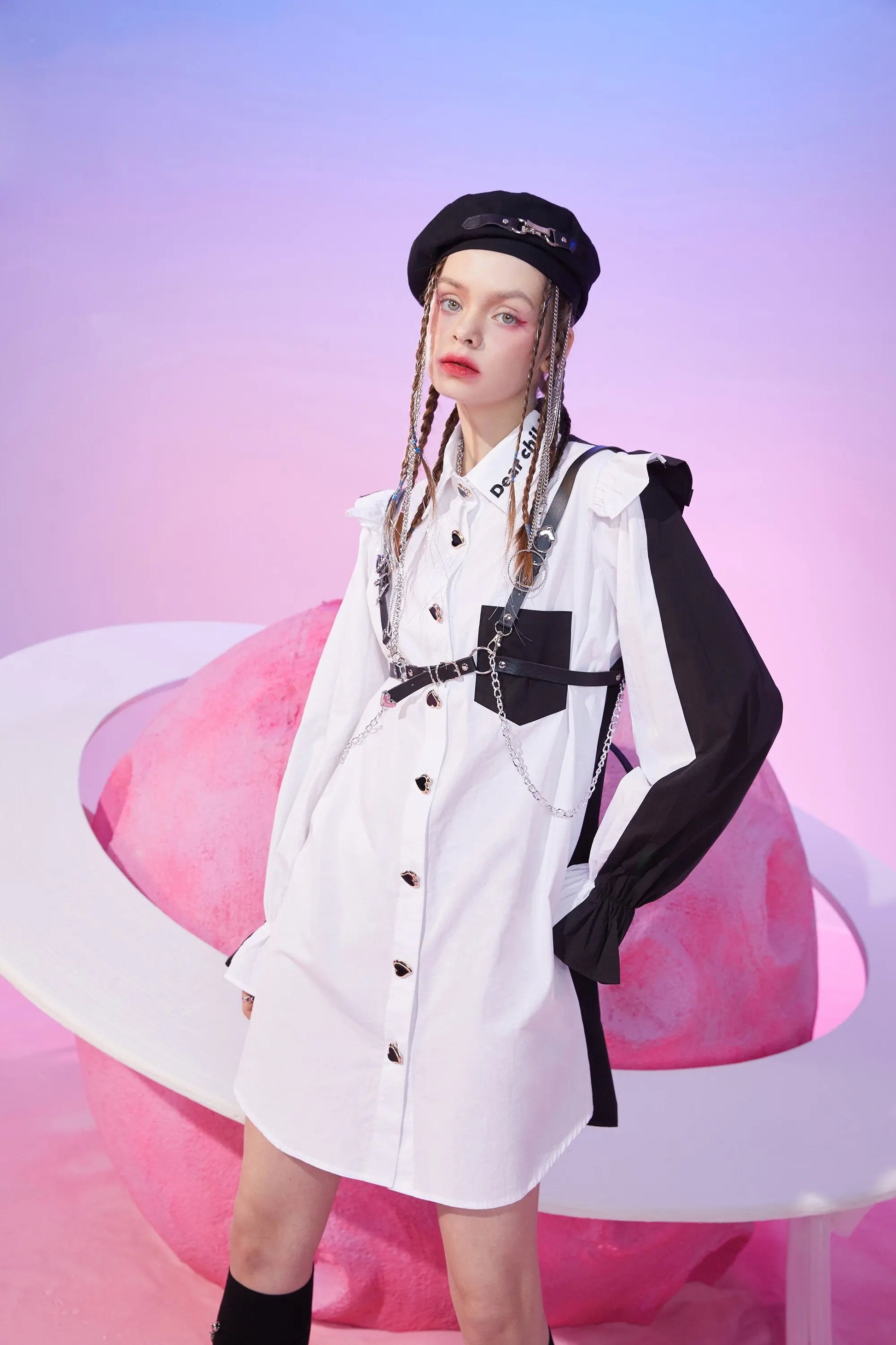 Harajuku Black Ruffle Sleeve Shirt Dress – Casual Punk Vintage Style | Yellow Angel