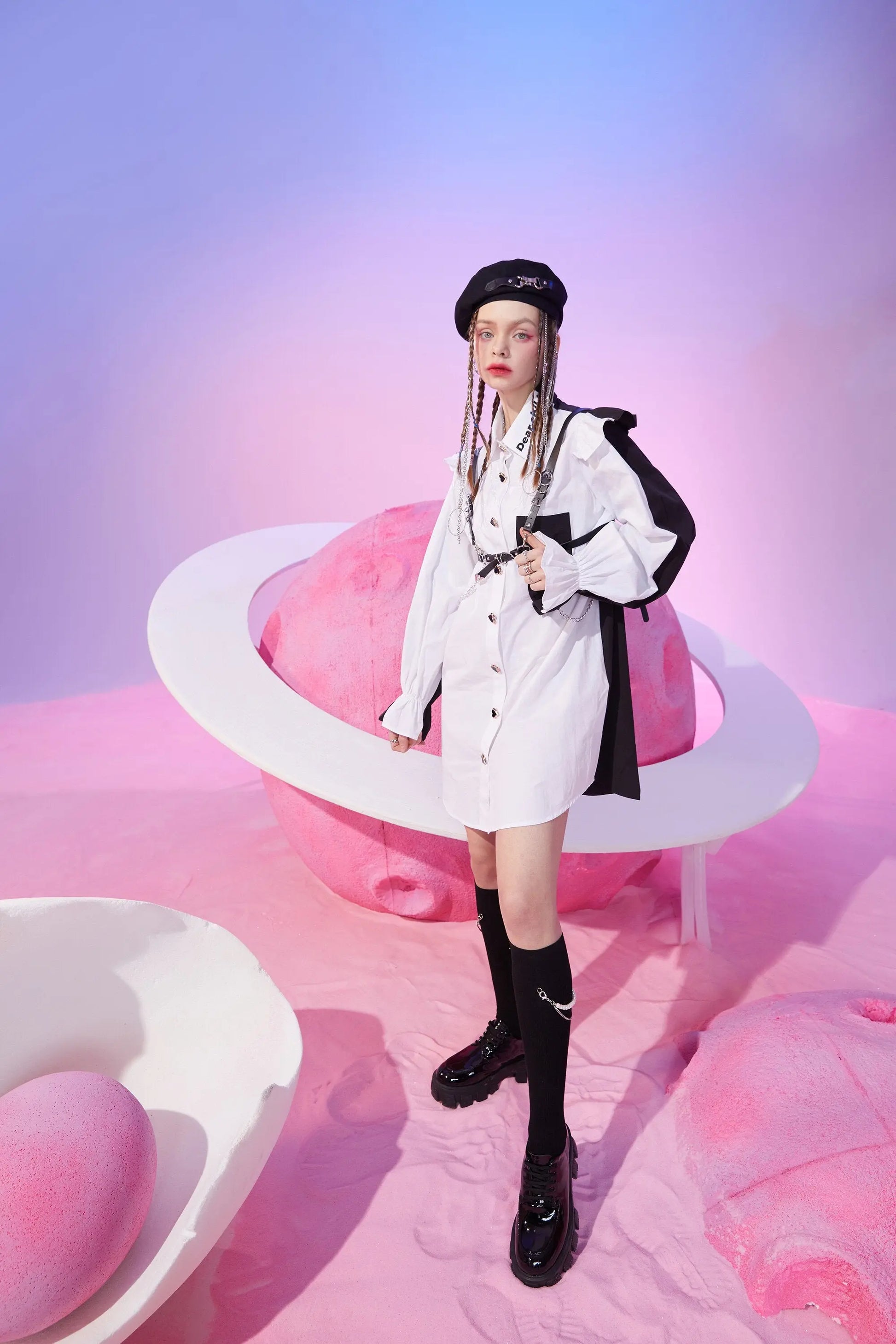 Harajuku Black Ruffle Sleeve Shirt Dress – Casual Punk Vintage Style | Yellow Angel