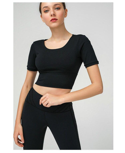 Stretchy Padded Workout Gym T-shirt Women Plain Cotton Feel Yoga Sport