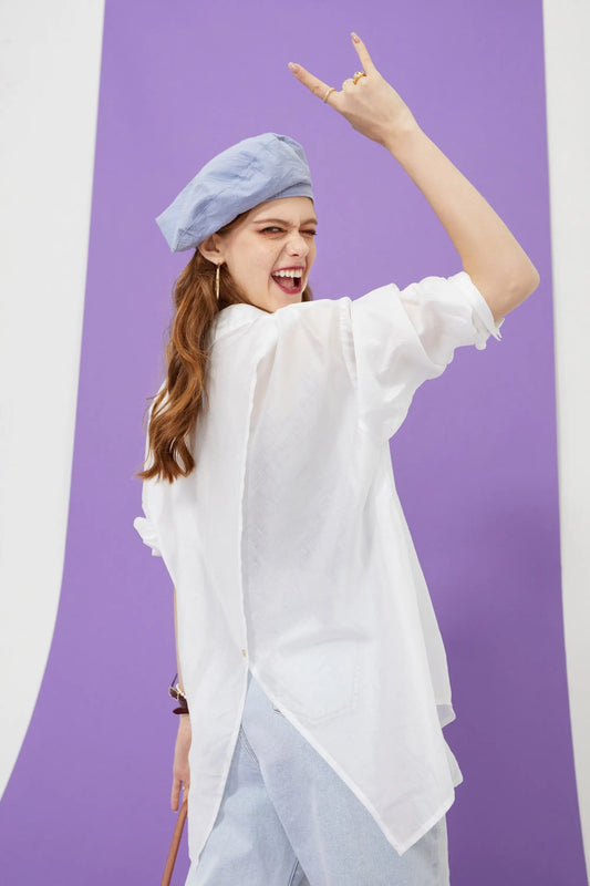 Women’s Solid Pure Chic Single-Breasted Casual Minimalist Shirt – Summer Vintage Style | Yellow Angel