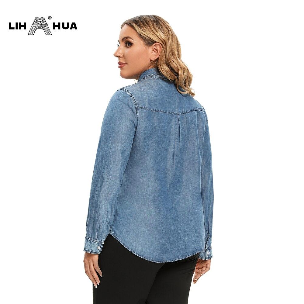Women's Plus Size Cotton Woven Denim Shirt | Button-Up Long Sleeve Casual Blouse | Yellow Angel