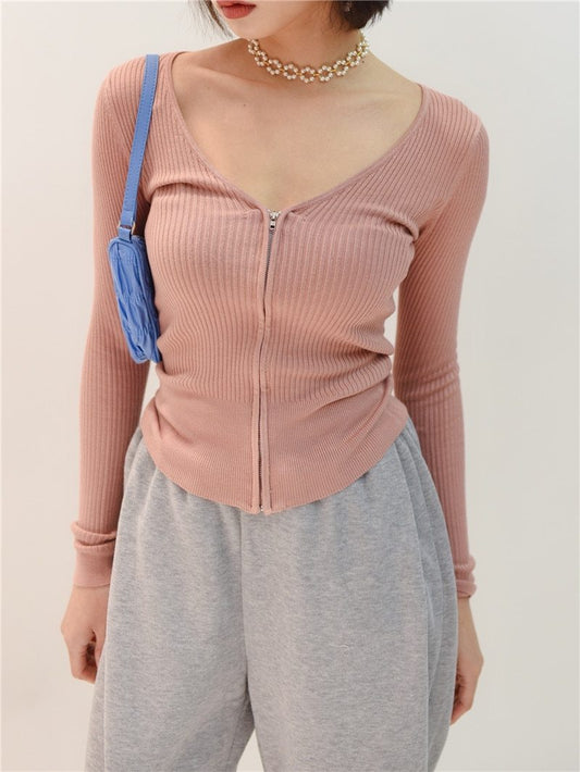 High Quality  Super Soft Cardigan Women Knit Jacket Zippers Short Coat | Yellow Angel