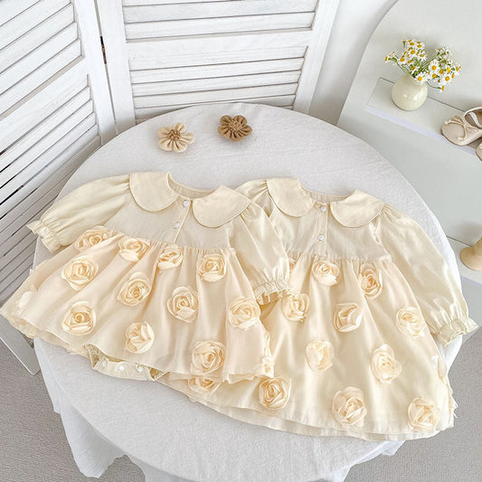 Autumn Baby Girls Flowers Pattern Long-sleeved Peter Pan Collar