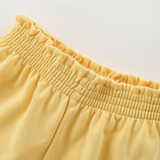 Baby Kids Girls Denim Solid Color Style Casual Yellow Shorts For Sale