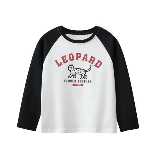 Baby Boy Kids Leopard Cartoon Letters Printing Crew Neck Long Sleeve