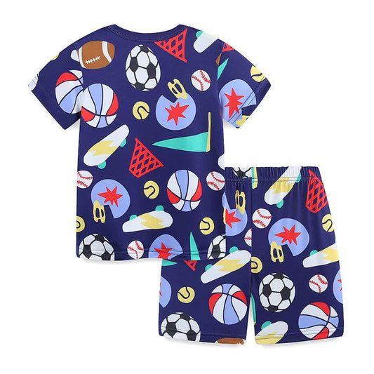 Summer Baby Kids Cartoon Sports Pattern T-shirt and Shorts Casual