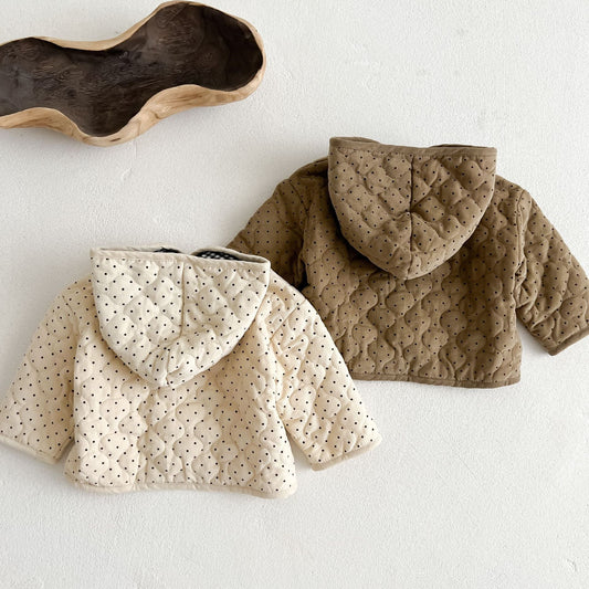 Arrival Baby Kids Unisex Dots Pattern Single Breasted Hooded Thick