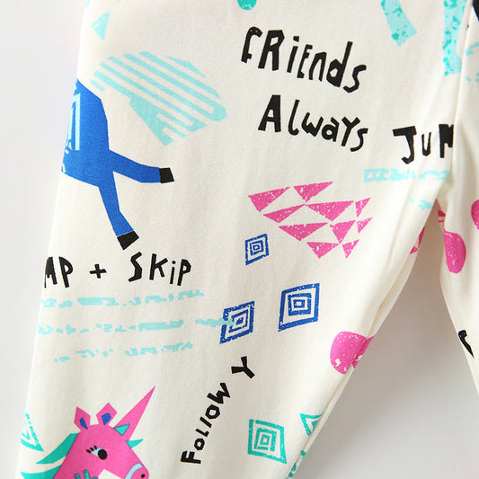 Autumn Arrival Baby Kids Girls Cartoon Pattern Cute Pants