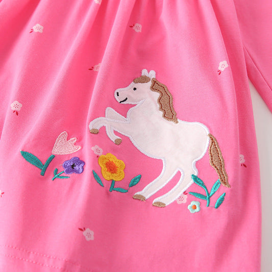 Autumn Arrival Baby Kids Girls Floral and Horse Pattern Long Sleeves