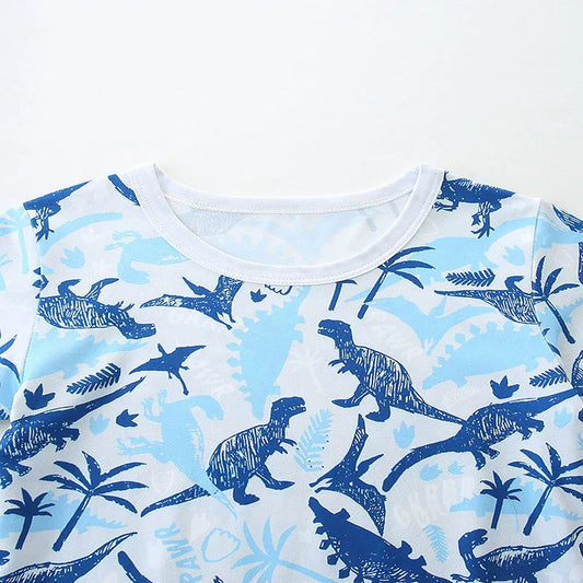 Summer Baby Kids Blue Dinosaurs Pattern T-shirt and Shorts Casual