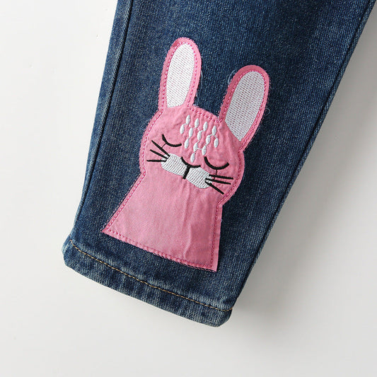 Arrival Autumn Baby Kids Girls Cartoon Pattern Denim Pants