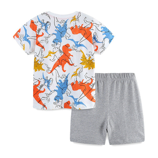 Summer Baby Kids Colorful Dinosaurs Pattern T-shirt and Shorts