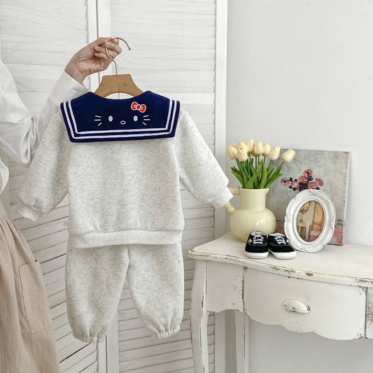 Spring and Autumn Baby Kids Girls Cartoon Pattern Preppy Coat and