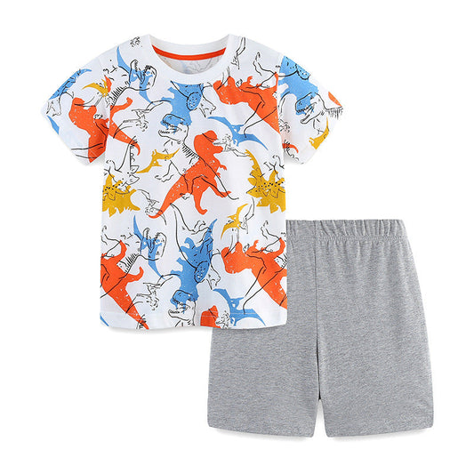 Summer Baby Kids Colorful Dinosaurs Pattern T-shirt and Shorts