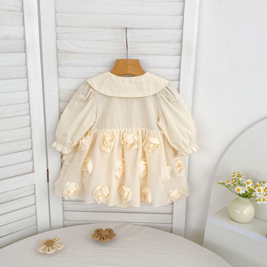 Autumn Baby Girls Flowers Pattern Long-sleeved Peter Pan Collar