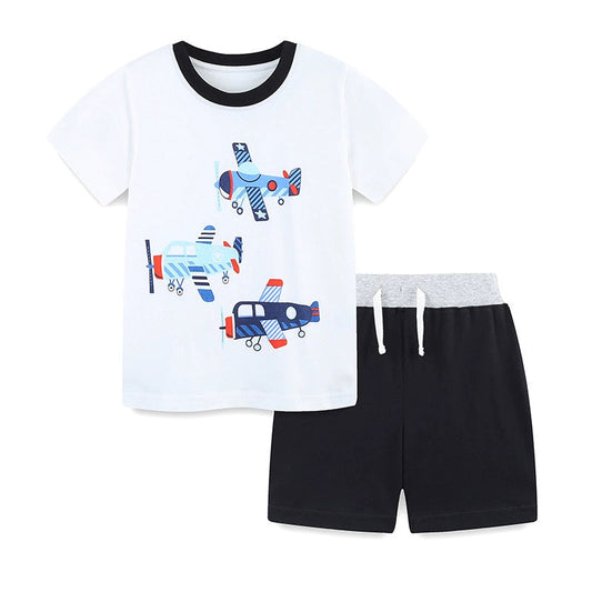 Summer Baby Kids Cartoon Airplanes Pattern T-shirt and Shorts Clothing