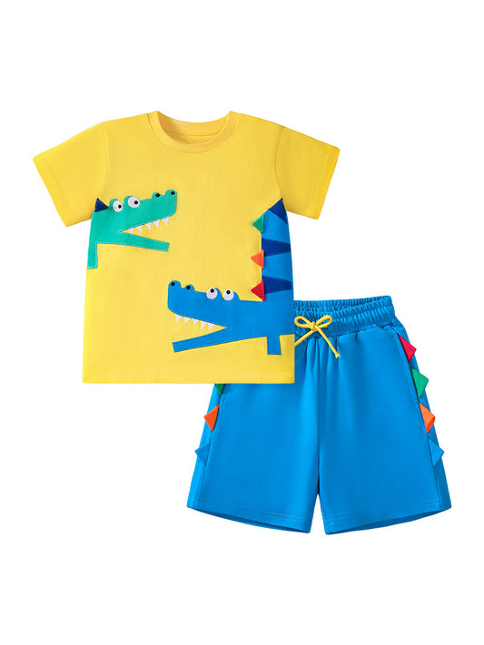 Summer Baby Kids Crocodile Cartoon Pattern T-shirt and Shorts Clothing