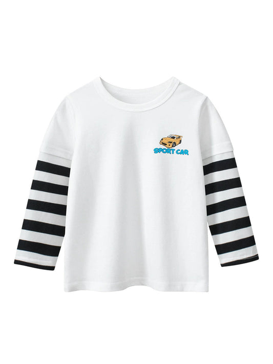 Autumn Baby Kids Boys Letters and Cartoon Print Striped Long Sleeves