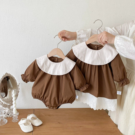 Autumn Baby Kids Girls Color Patchwork Long-sleeved Onesies and Dress