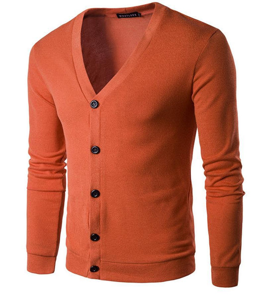 sweatshirt sweater men solid color v neck single breasted solid color