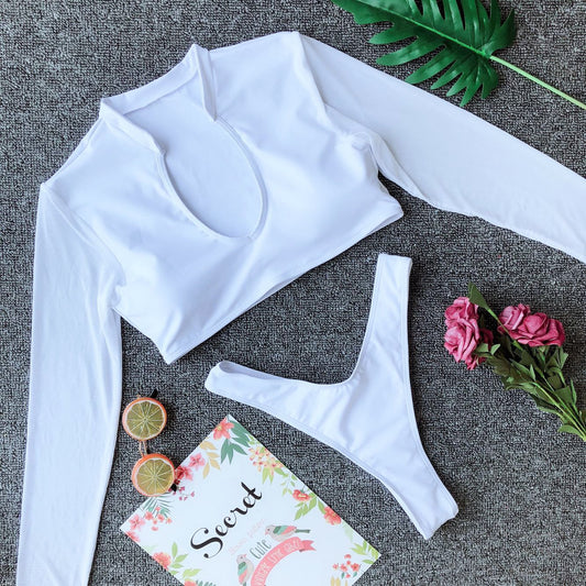 Swimwear for Women High Waist Long Sleeves Bikinis Set High Cut Sexy