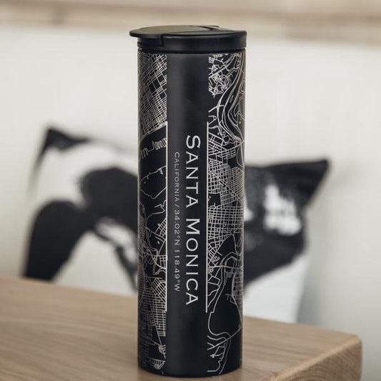 Santa Monica - California Map Tumbler in Matte Black