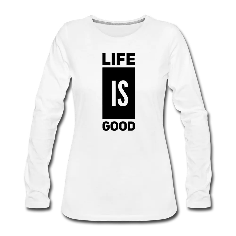 Womens Life is Good Print V-block Long Sleeve Tee | Soft & Durable Cotton | Grey Coco