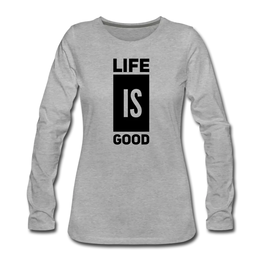 Womens Life is Good Print V-block Long Sleeve Tee | Soft & Durable Cotton | Grey Coco