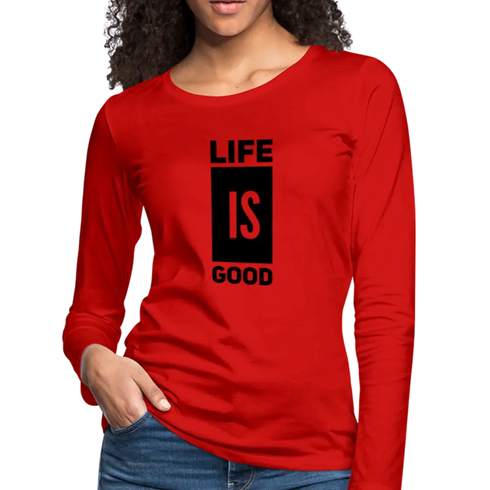 Womens Life is Good Print V-block Long Sleeve Tee | Soft & Durable Cotton | Grey Coco