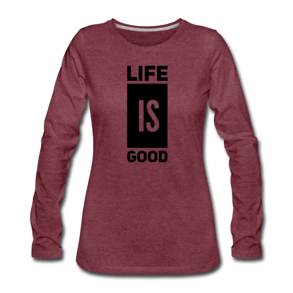 Womens Life is Good Print V-block Long Sleeve Tee | Soft & Durable Cotton | Grey Coco