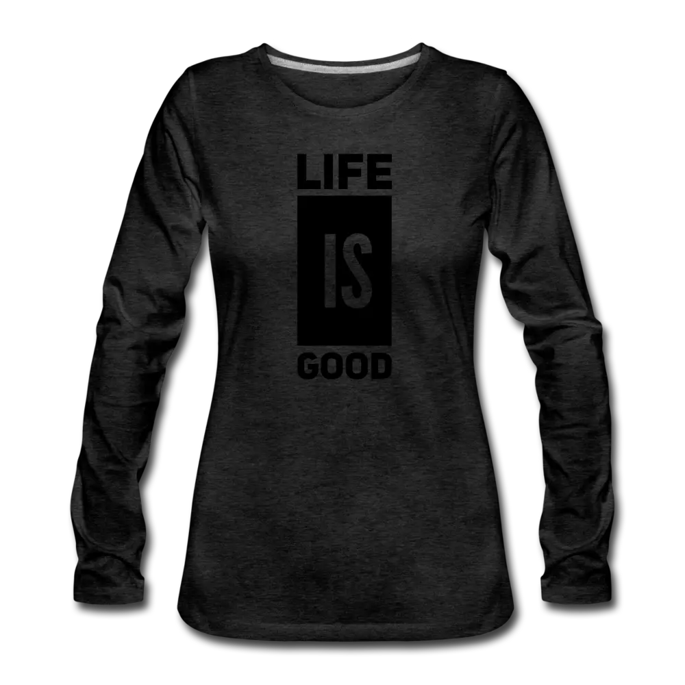 Womens Life is Good Print V-block Long Sleeve Tee | Soft & Durable Cotton | Grey Coco