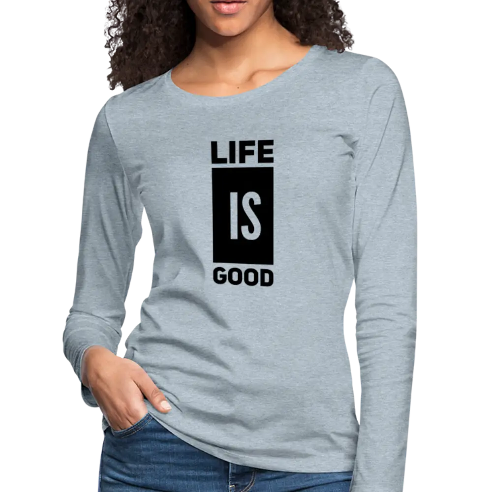 Womens Life is Good Print V-block Long Sleeve Tee | Soft & Durable Cotton | Grey Coco