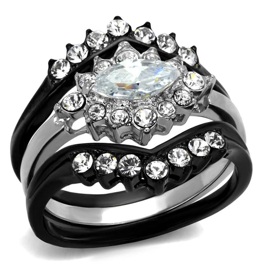 Two-Tone IP Black Stainless Steel Ring with AAA Grade CZ  in