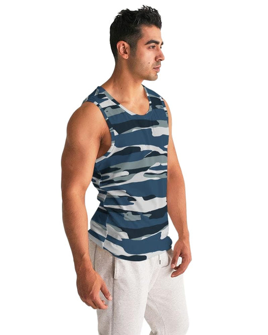 Mens Tank Top / Camo Blue and Grey Sports Shirt
