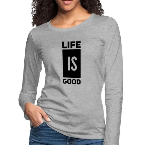 Womens Life is Good Print V-block Long Sleeve Tee | Soft & Durable Cotton | Grey Coco