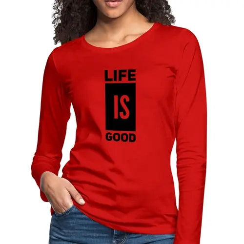 Womens Life is Good Print V-block Long Sleeve Tee | Soft & Durable Cotton | Grey Coco